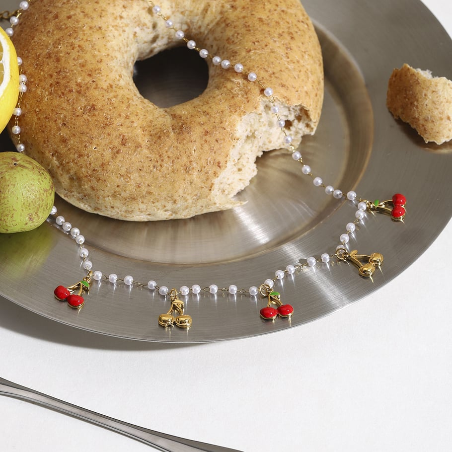 Sweet Cherry Stainless Steel Gold Color Pendant Necklace Picture6