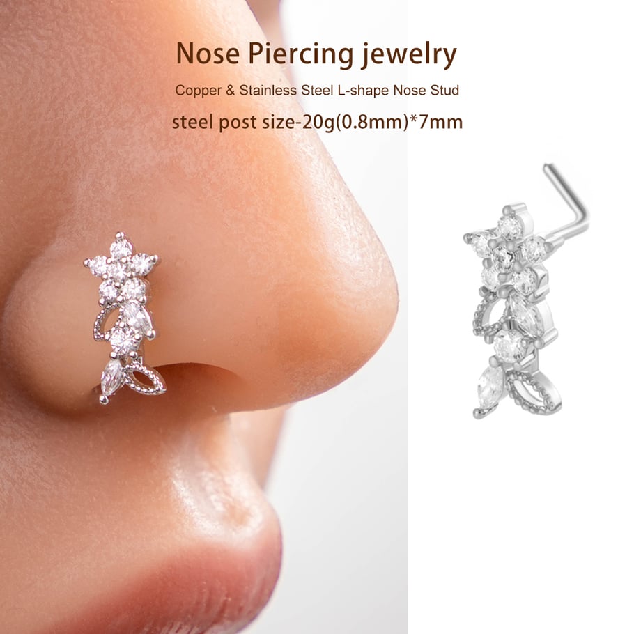 1 pièce de clou de nez en forme de fleur en cuivre doré et zircon pour femme Image7
