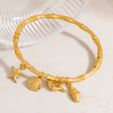 1 Piece Stylish Marine Organism Stainless Steel Gold Color Women's Charm Bracelets h5 Picture4
