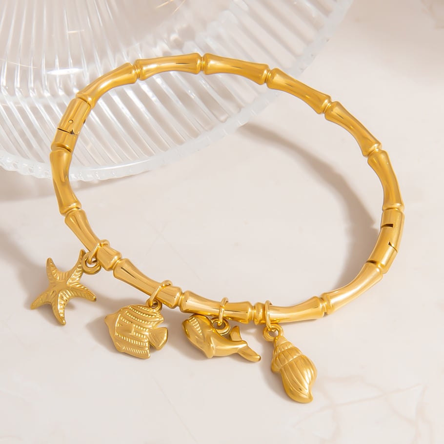 1 Piece Stylish Marine Organism Stainless Steel Gold Color Women's Charm Bracelets Picture4