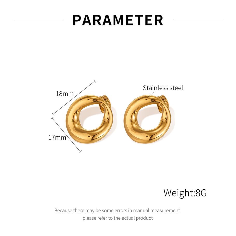 1 paio di orecchini a bottone da donna in acciaio inossidabile color oro, con motivo geometrico, semplici e quotidiani Immagine2