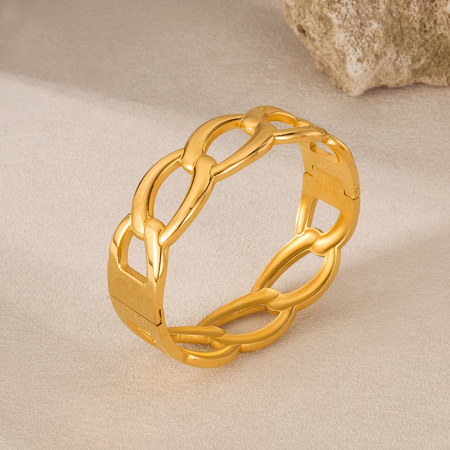 Bracelet simple géométrique en acier inoxydable doré pour femme, 1 pièce Image3