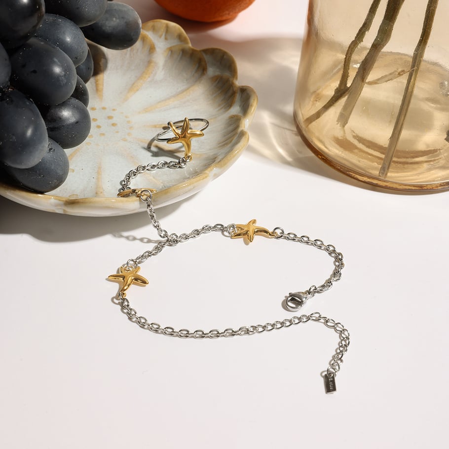 Ins Style Seestern Edelstahl Gold Farbe Charm Armbänder Bild4