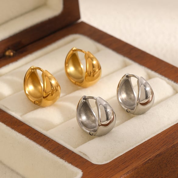 Classic Stainless Steel Gold Color Hoop Earrings 2