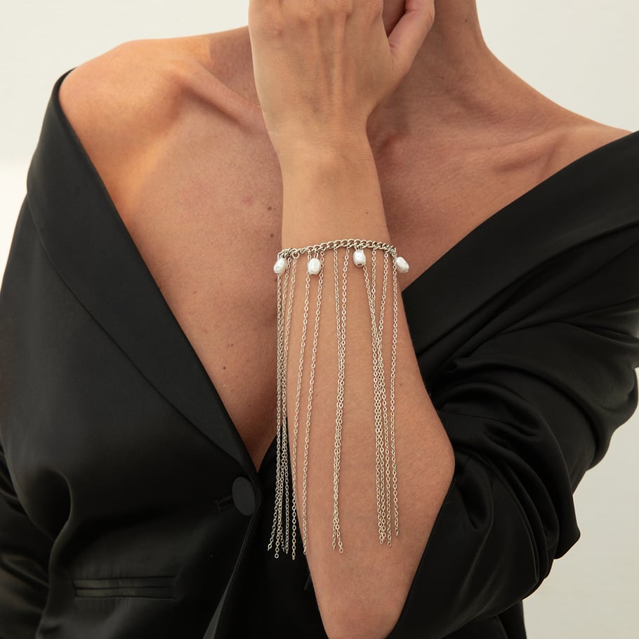 Punk Tassel Artificial Pearl Iron Beaded Bracelets Picture4