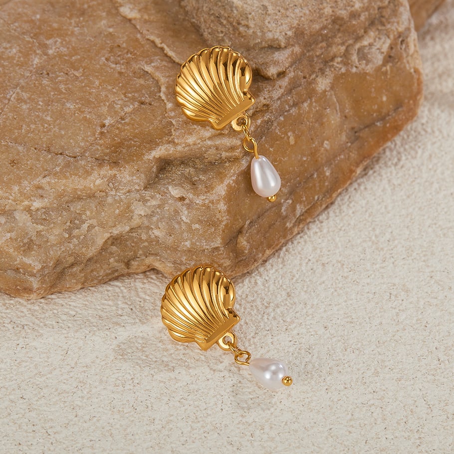 1 paio di orecchini pendenti da donna in acciaio inossidabile color oro, con motivo geometrico, semplici e quotidiani Immagine4