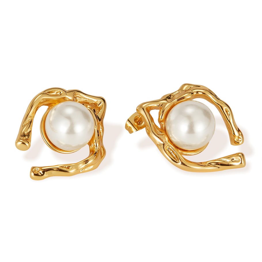 1 paio di orecchini a bottone da donna in acciaio inossidabile color oro, con motivo geometrico, semplici e quotidiani 