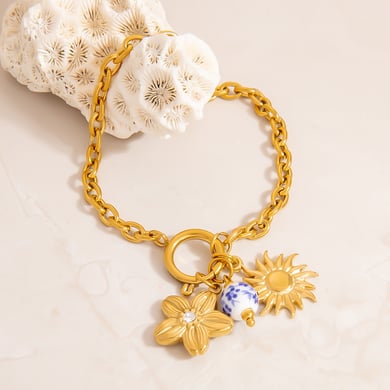 Classical Sun Stainless Steel Gold Color Women's Charm Bracelets h5 Picture3