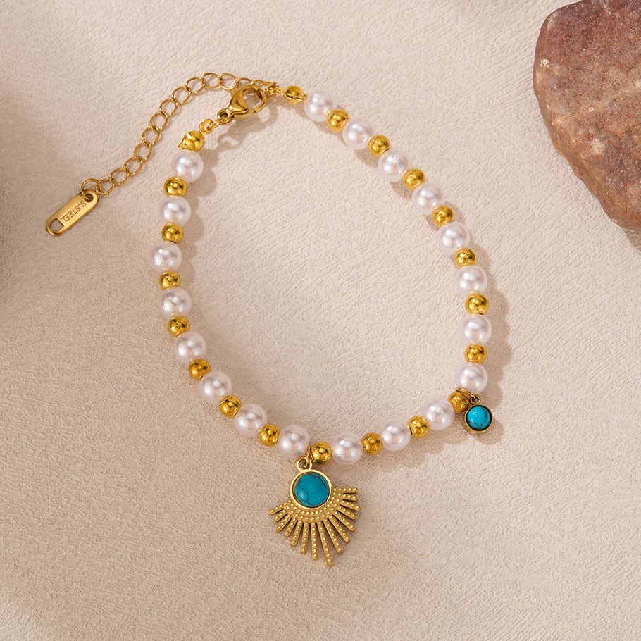 1 Paar Simple Series Tägliche geometrische Edelstahl Goldfarbene Perlenarmbänder für Damen Bild5