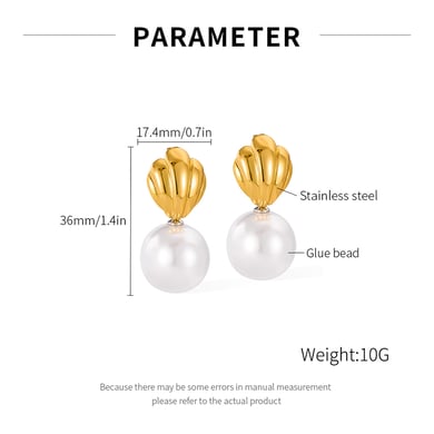 1 paio di orecchini a bottone classici da donna in acciaio inossidabile color oro a forma di conchiglia h5 Immagine2