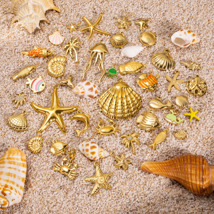 1 Paar romantische Serie Urlaub Schildkröte Edelstahl Gold Farbe Damen Anhänger Bild3