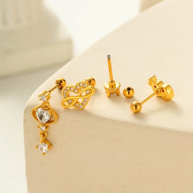 Herz Kupfer Zirkon Piercings Ohrringe h5 Bild3