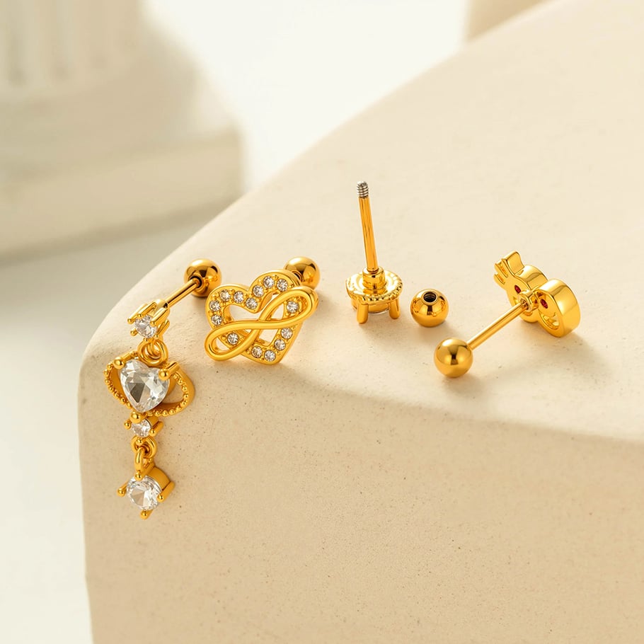 Herz Kupfer Zirkon Piercings Ohrringe Bild3