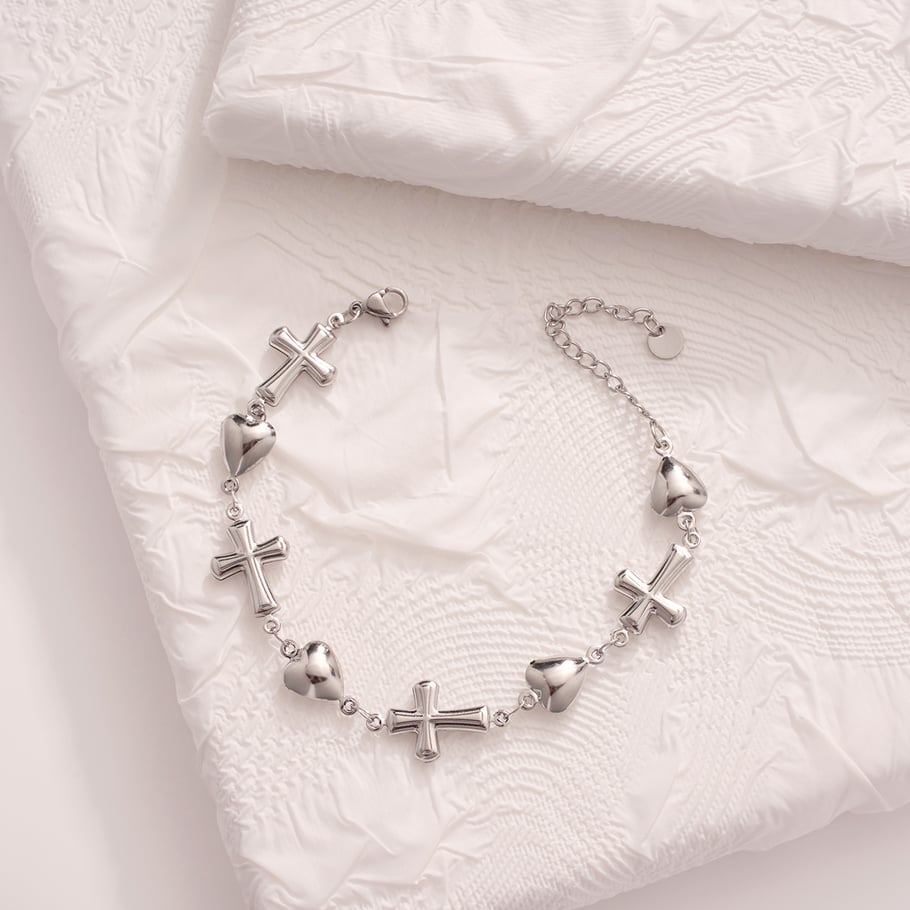 Bracelets à breloques classiques en acier inoxydable doré pour femme avec croix Image4