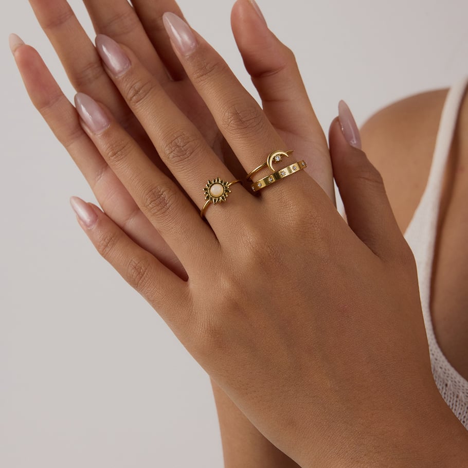 Casual Sun/Moon Stainless Steel Gold Color Ring Sets Picture7