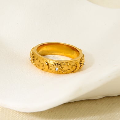 Luxuriöse Retro-Sonnen-Statement-Ringe aus Edelstahl der Serie h5 Bild4