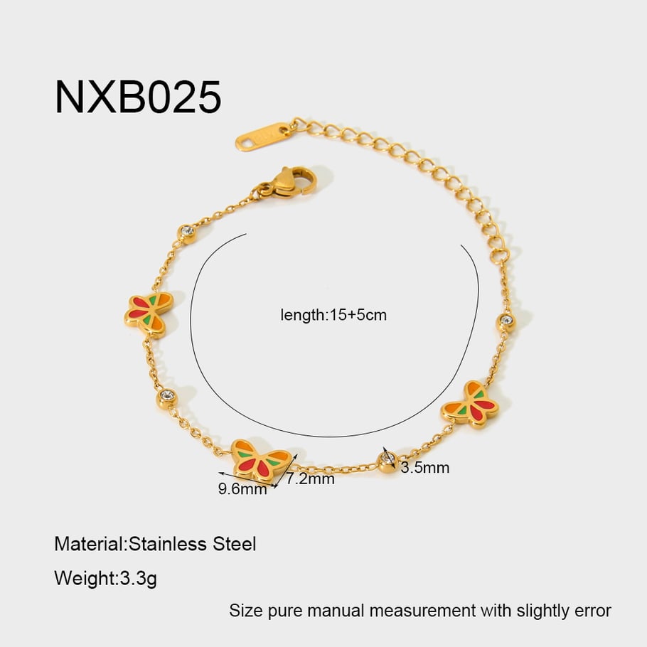 Bracelets tendance en acier inoxydable pour femme avec papillons colorés 