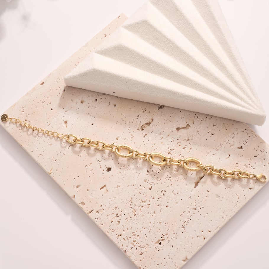 Shining Oval Stainless Steel Gold Color Women's Chain Bracelets Picture6