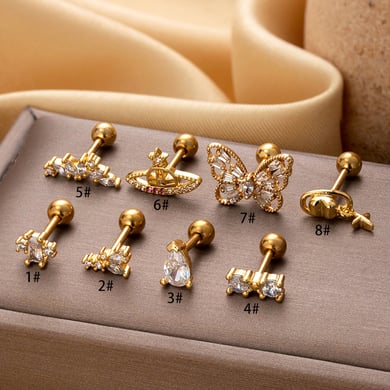 1 Pair Simple Series Simple Heart Copper   Gold Color  Zircon Women's Piercings Earrings h5 Picture5