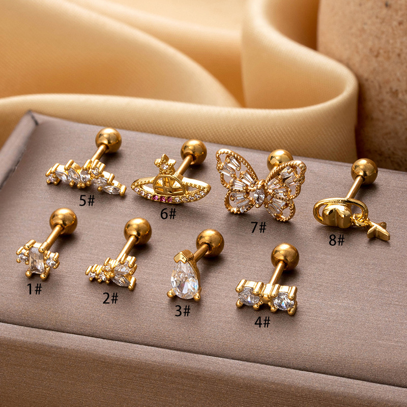 1 Pair Simple Series Simple Heart Copper   Gold Color  Zircon Women's Piercings Earrings Picture5