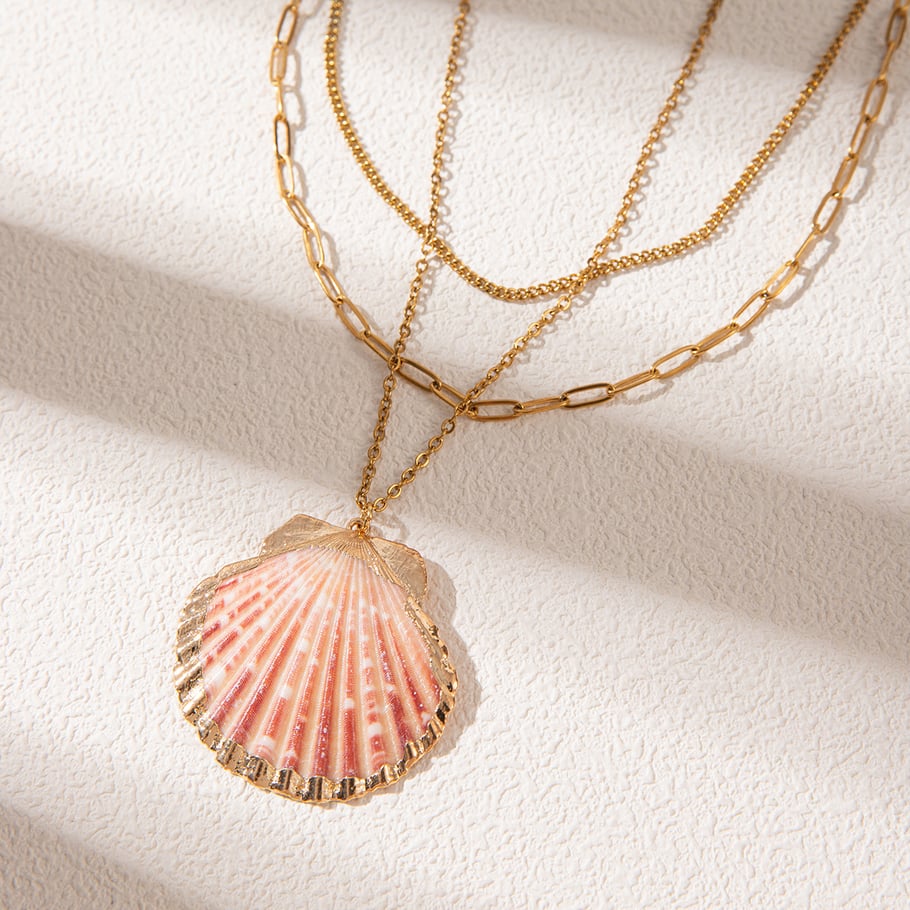 Collana da donna in acciaio inossidabile con ciondolo a conchiglia della serie Ocean 