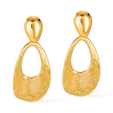1 paio di orecchini pendenti ovali retrò in acciaio inossidabile color oro da donna h5 