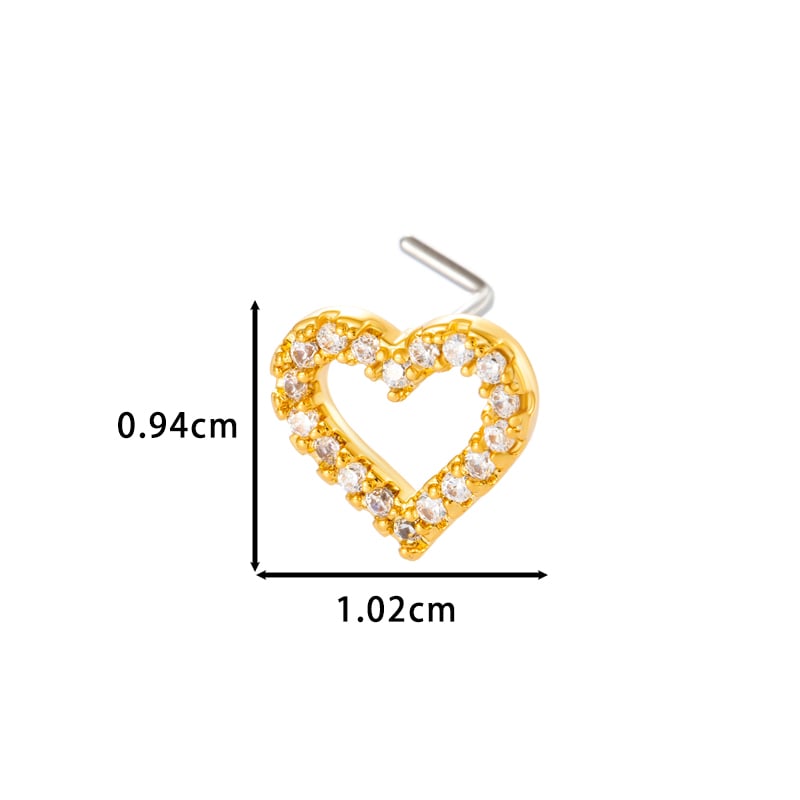 1 pièce de piercing de nez en forme de cœur en cuivre doré et zircon pour femme Image2