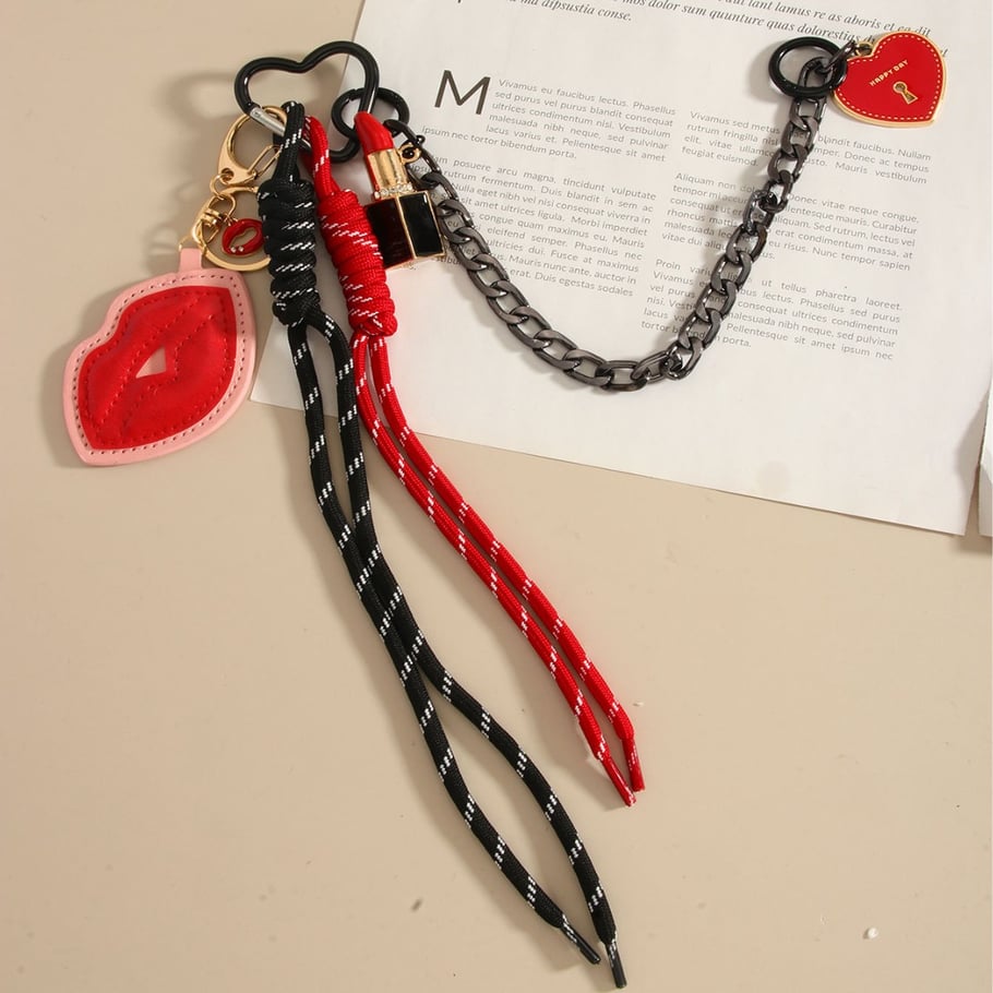 Charms para bolso de mujer de PU con cadena y diseño de labios en forma de corazón Imagen3