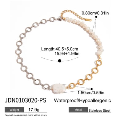 Retro Chain Stainless Steel Gold Color Pearl Pendant Necklaces h5 Picture2