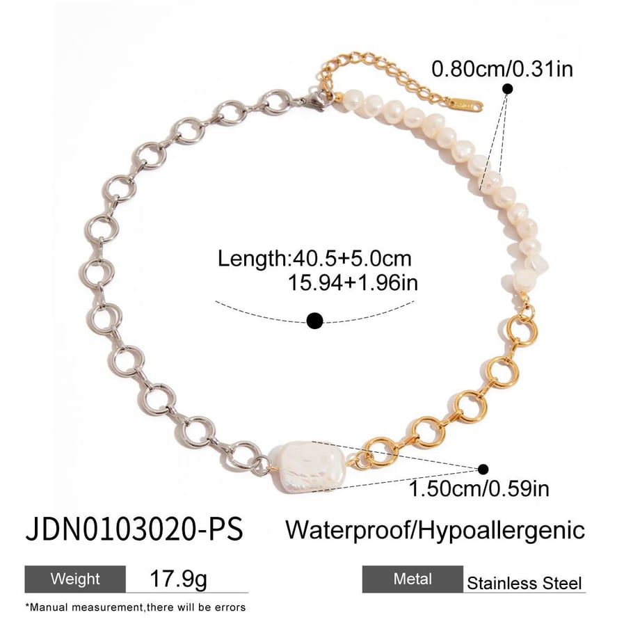 Retro Chain Stainless Steel Gold Color Pearl Pendant Necklaces Picture2