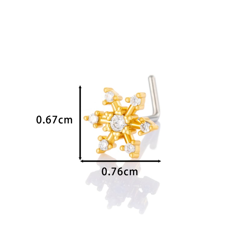 1 piercing de nez flocon de neige en cuivre doré et zircon pour femme Image2