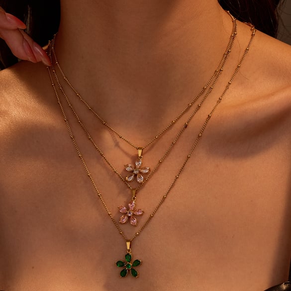 Simple Series Elegant Flower Stainless Steel  Women's Pendant Necklaces 2