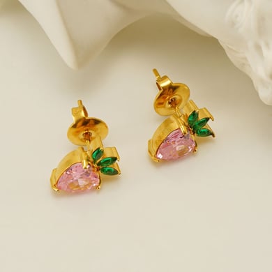 Orecchini piercing in acciaio inossidabile color oro a forma di fragola h5 Immagine4