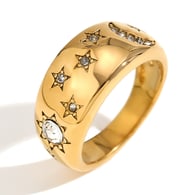 Anillo de luna y estrella con diamantes blancos - Oro - N.° 7 Imagen4