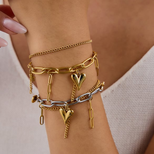 Herz Edelstahl Gemischte Farbe Charm Armbänder