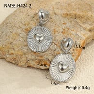 NMSE-H424-2 Çelik Renkli Oval Küpeler Resim2