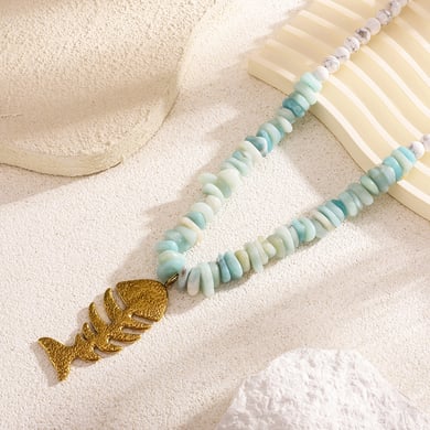 Fishbone White Turquoise Beads Women's Pendant Necklaces h5 Picture5
