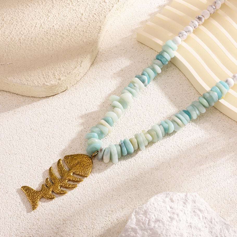 Fishbone White Turquoise Beads Women's Pendant Necklaces Picture5