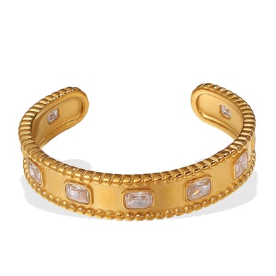 Bracelet manchette en acier inoxydable couleur or et zircon, 1 pièce h5 Image4
