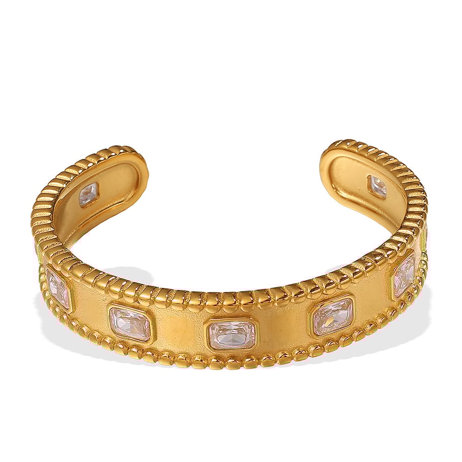 Bracelet manchette en acier inoxydable couleur or et zircon, 1 pièce Image4