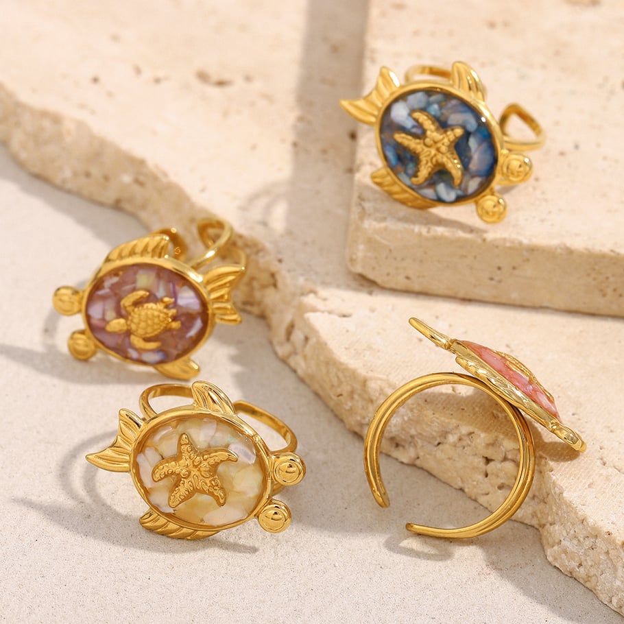Anillos ajustables de acero inoxidable con diseño de tortuga elegante y lujoso para mujer Imagen3