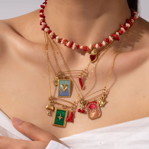 Charming Polychrome Stainless Steel Gold Color Women's Pendant Necklaces 2