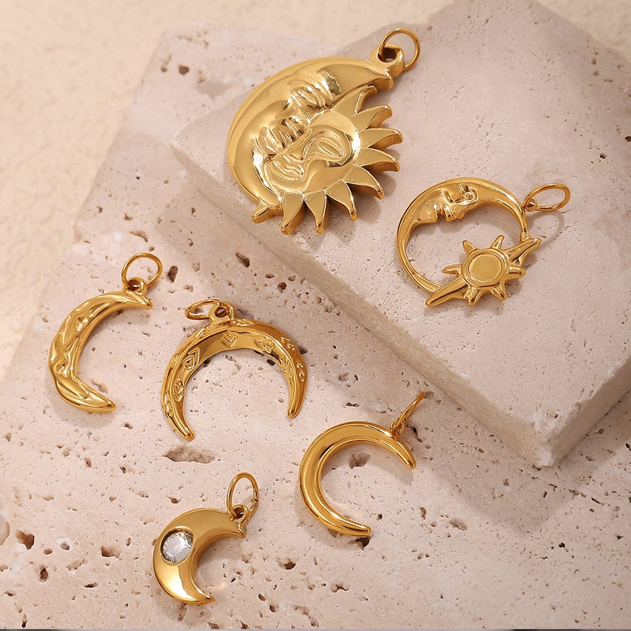 Retro Sun&Moon Stainless Steel Gold Color Pendants Picture3