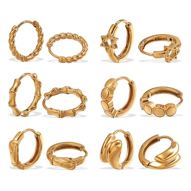 Pendientes de aro de acero inoxidable color dorado h5 Imagen5