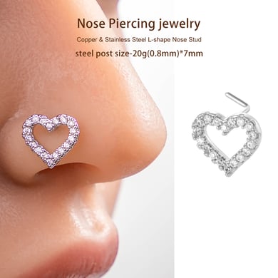 1 pièce de piercing de nez en forme de cœur en cuivre doré et zircon pour femme h5 Image7