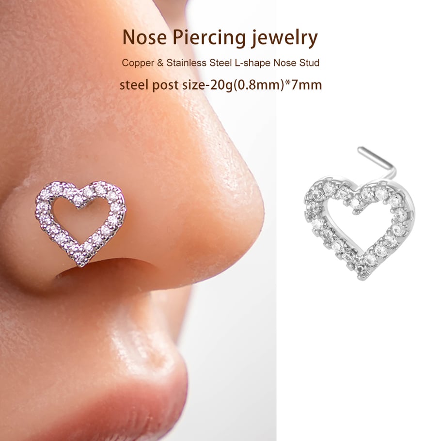 1 pièce de piercing de nez en forme de cœur en cuivre doré et zircon pour femme Image7