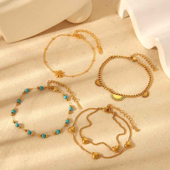 Pulseras de acero inoxidable color dorado con corazón diario de la serie Simple 2