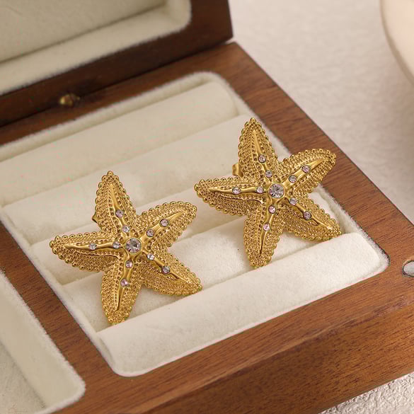 Orecchini a bottone in acciaio inossidabile color oro stile Ins 2