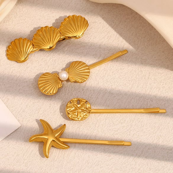 Fermagli per capelli in acciaio inossidabile color oro della serie Ocean Vintage da 1 pezzo
