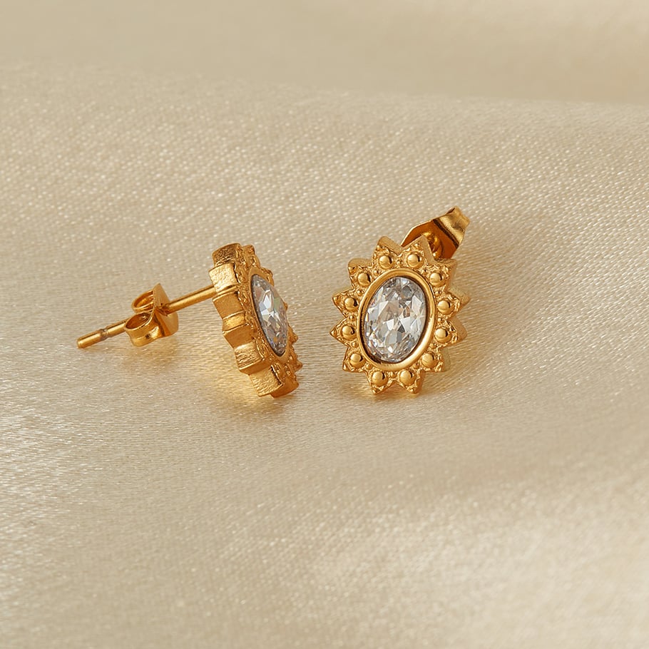 1 paio di orecchini a bottone da donna in acciaio inossidabile color oro, con motivo geometrico, semplici e quotidiani Immagine6